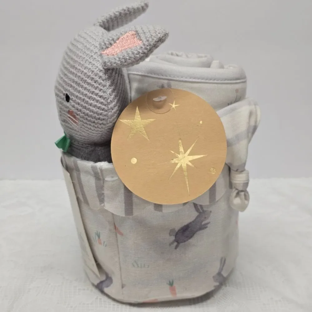 Cupcakes & Cashmere Bunny Rabbit Gift Set Blanket Basket Toy Hat Booties NWT